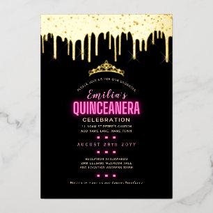 Invitation En Aluminium Gold Foil Girly rose 15e anniversaire Quinceanera