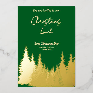 Invitation En Aluminium Gold Foil Green Pine Tree Noël