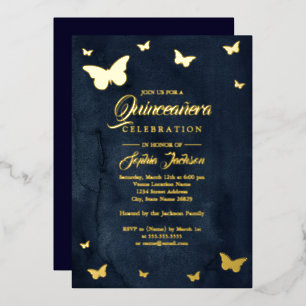 Invitation En Aluminium GOLD FOIL Marine Papillon Quinceanera Foil