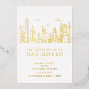 Invitation En Aluminium Gold Foil New York Cityscape Moving 