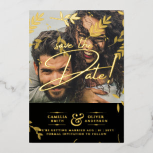Invitation En Aluminium Gold Foil Photo Overlay Feuille Mariage Enregistre
