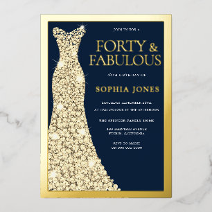 Invitation En Aluminium Gold Foil Quarty & Fabulous 40th Birthday Party