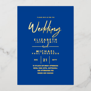 Invitation En Aluminium GOLD FOIL Royal Blue Moderne All-in-1 Mariage Foil