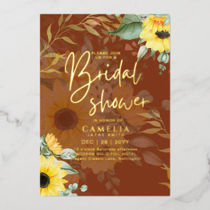 Invitation En Aluminium GOLD FOIL Rustic Sunflower FÊTE DES MARIÉES QR Cod