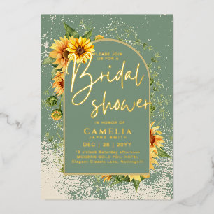 Invitation En Aluminium GOLD FOIL Sage Sunflower FÊTE DES MARIÉES QR Code