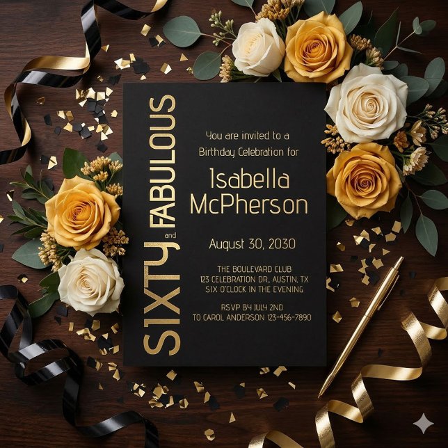 Invitation En Aluminium Gold Foil Sixty and Fabulous 60th Birthday Party (Créateur téléchargé)