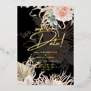 Invitation En Aluminium Gold Foil Tropical Pampas Grass Mariage Date de sa