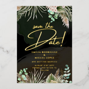 Invitation En Aluminium Gold Foil Tropical Pampas Grass Mariage Date de sa