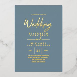 Invitation En Aluminium GOLD FOIL Verre de mer Bleu Mariage moderne tout-e