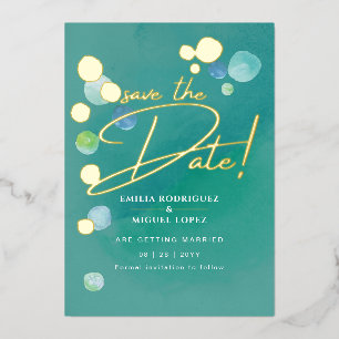 Invitation En Aluminium Gold Foil Verre de mer Turquoise Vert Mariage Dave