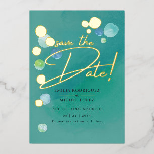 Invitation En Aluminium Gold Foil Verre de mer Turquoise Vert Mariage Dave