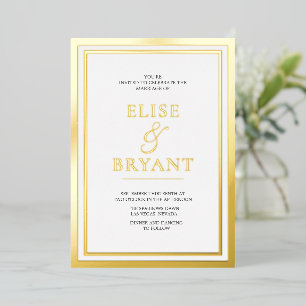 Invitation En Aluminium Gold Foil & White Simple Modern Mariage