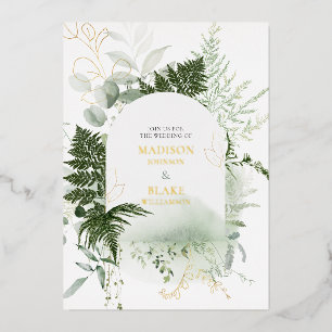 Invitation En Aluminium Gold Foil Wild Fern Mariage d'aquarelle