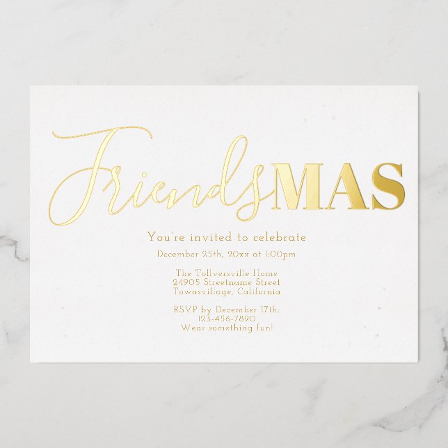 Invitation En Aluminium Gold Friendsmas Noël (Recto)