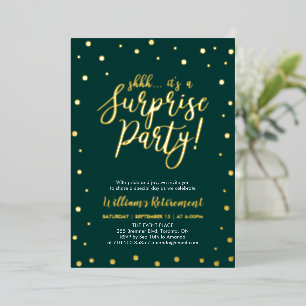 Invitation En Aluminium Gold & Green Confetti Parti de retraite surprise