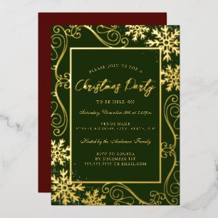Invitation En Aluminium Gold Green Swirl Snowflake Frame de Noël