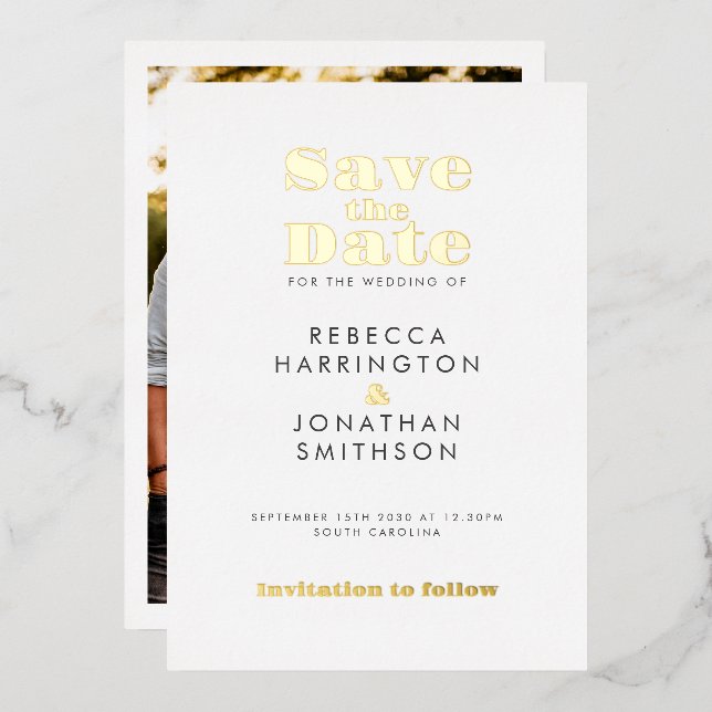 Invitation En Aluminium Gold Minimal Gras Typographie Mariage Enregistrer  (Recto/Verso)