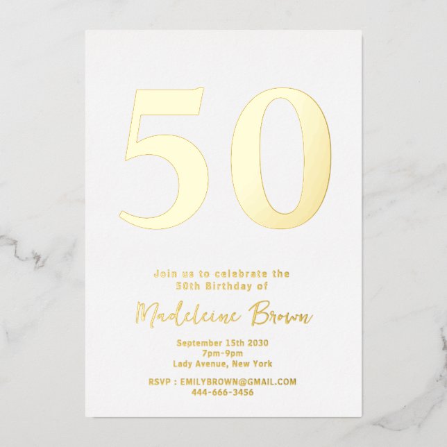 Invitation En Aluminium Gold Modern 50e anniversaire (Recto)