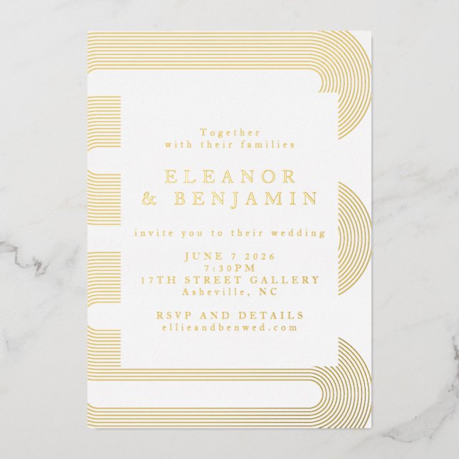 Invitation En Aluminium Gold Modern Abstrait Lines Mariage élégant (Recto)