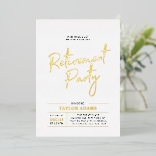 Invitation En Aluminium Gold Modern Brush Script Retraite Party