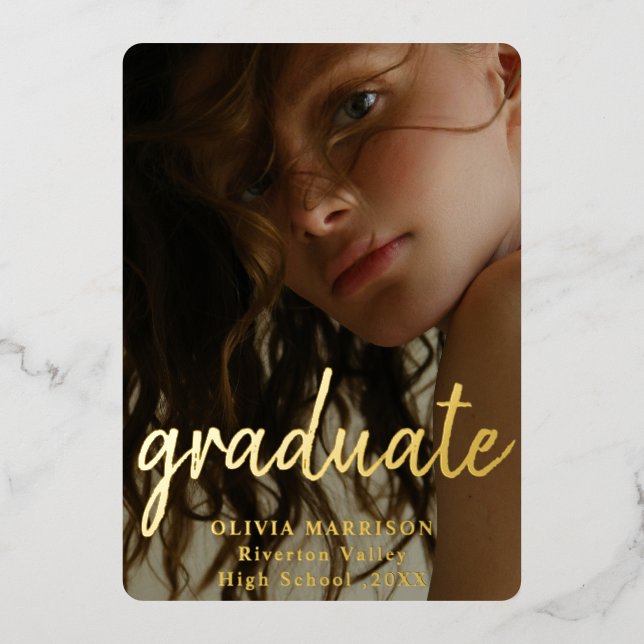 Invitation En Aluminium Gold Modern Typographie 3 Photo Collage Graduation (Recto)