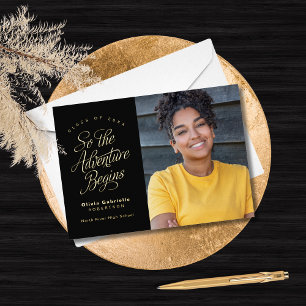 Invitation En Aluminium Gold Noir "So the Adventure Begin" Graduation
