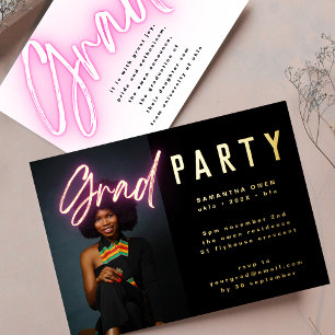 Invitation En Aluminium GOLD Ombre rose Neon Elegant Grad Photo Party