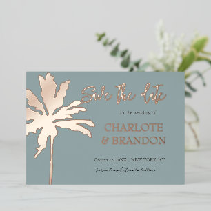 Invitation En Aluminium Gold Palm Tree Beach Mariage Enregistrer La Date