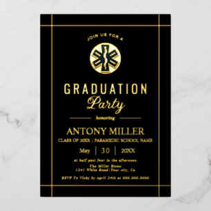 Invitation En Aluminium Gold paramedic EMT Class Of 2025 black graduation