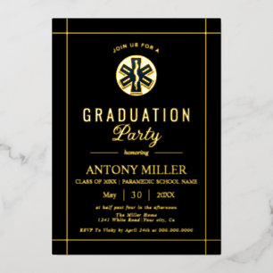 Invitation En Aluminium Gold paramedic EMT Class Of 2025 black graduation