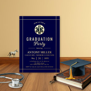 Invitation En Aluminium Gold paramedic EMT Class Of 2025 blue graduation