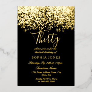Invitation En Aluminium Gold Parties scintillant Black 30th Birthday Party