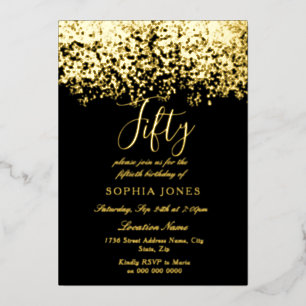 Invitation En Aluminium Gold Parties scintillant Black 50th Birthday Party