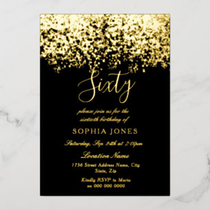 Invitation En Aluminium Gold Parties scintillant Black 60th Birthday Party