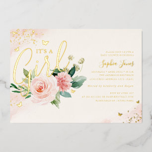 Invitation En Aluminium Gold Pink C'est un Baby shower de fille