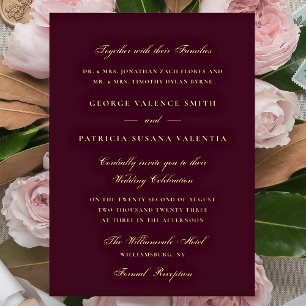 Invitation En Aluminium Gold Plum Maroon Mariage de calligraphie officiel