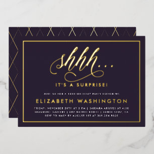 Invitation En Aluminium Gold & Purple Surprise fête d'anniversaire