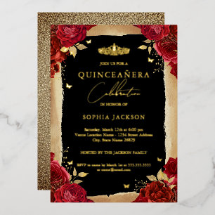 Invitation En Aluminium Gold Red Rose Tiara dentelle Quinceanera Anniversa