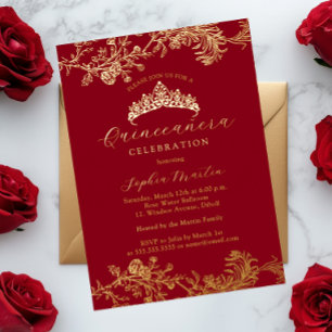 Invitation En Aluminium Gold Red Vintage Elegant Quinceanera