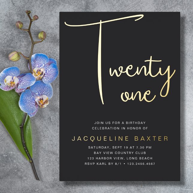 Invitation En Aluminium Gold Script 21e fête d'anniversaire (Créateur téléchargé)