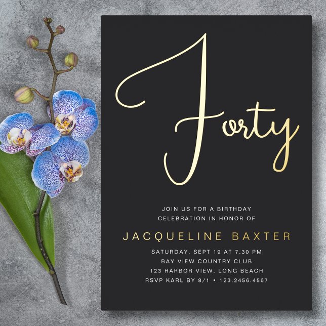 Invitation En Aluminium Gold Script 40e fête d'anniversaire (Créateur téléchargé)