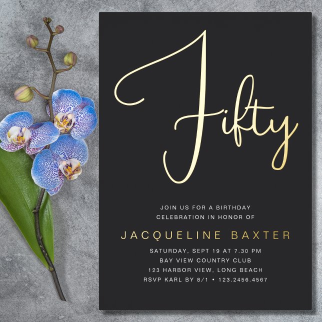 Invitation En Aluminium Gold Script 50e fête d'anniversaire (Créateur téléchargé)