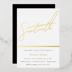 Invitation En Aluminium Gold Script 60e fête d'anniversaire Golden