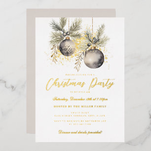 Invitation En Aluminium Gold Shimmer Baubles Noël