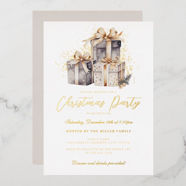 Invitation En Aluminium Gold Shimmer présente la fête de Noël (Recto/Verso)