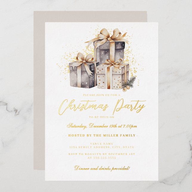 Invitation En Aluminium Gold Shimmer Présente la Soirée de Noël       (Recto/Verso)
