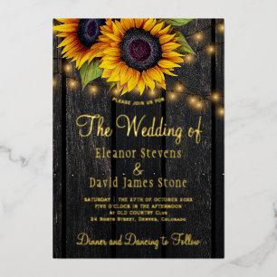 Invitation En Aluminium Gold sunflowers rustic country barn wood wedding
