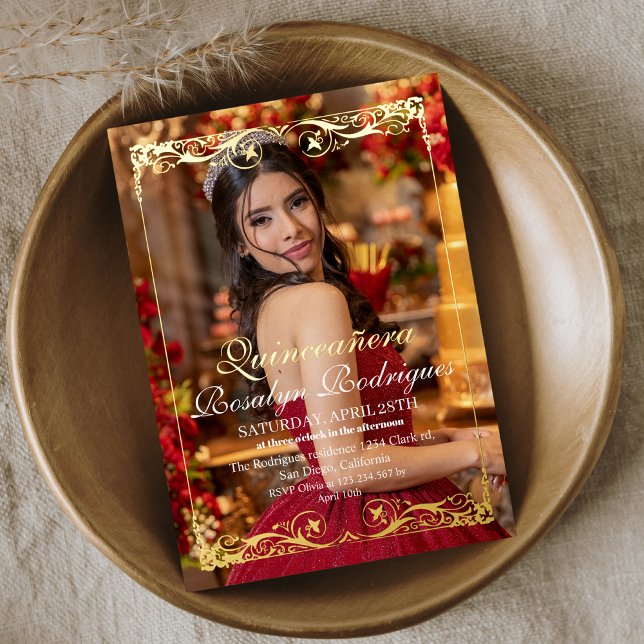 Invitation En Aluminium Gold Tiara Quinceañera Photo Mis Quince (Créateur téléchargé)
