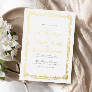 Invitation En Aluminium Gold Vintage Frame Classic Script Simple Mariage