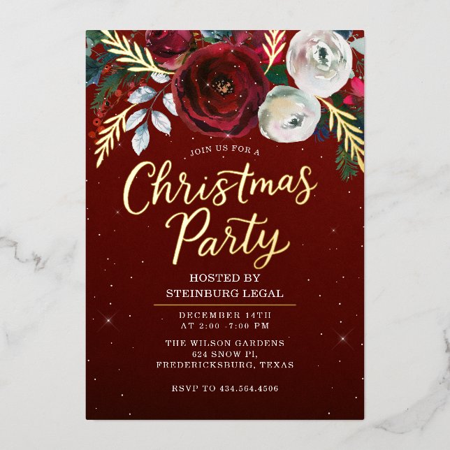 Invitation En Aluminium Golden Bloom Office Corporate Christmas Party  (Recto)